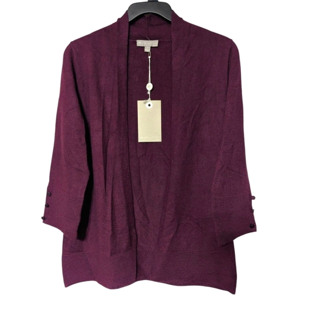 Evolution‎ By Cyrus Raisin Purple Textured Knit Open-Front Cardigan Size Small